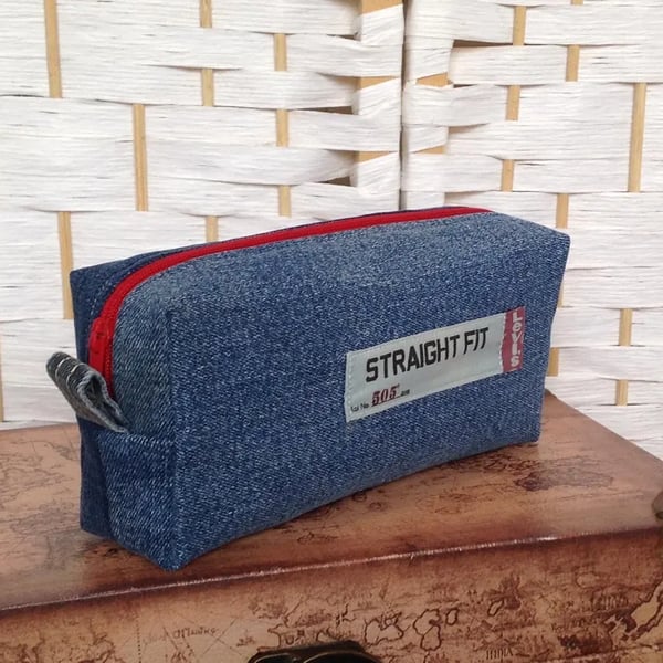 Slim box pouch, recycled denim jeans bag