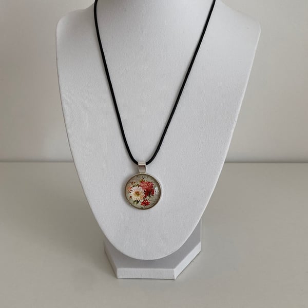 Pretty Green, Red & Pink Floral Shabby Chic Pendant Necklace