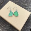 Handmade Welsh Soft Green Sea Glass & Silver Dangle Earrings 