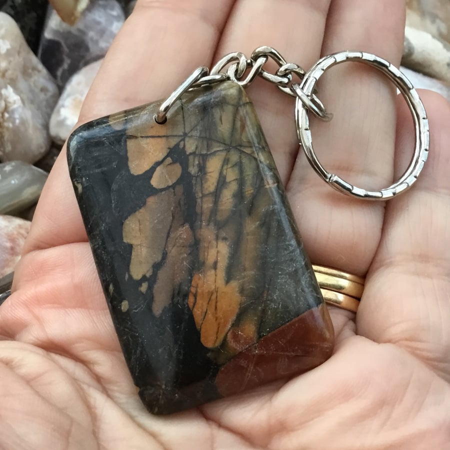 Golden Flair! Stunning Fancy Jasper Gemstone Keyring or Handbag Charm.