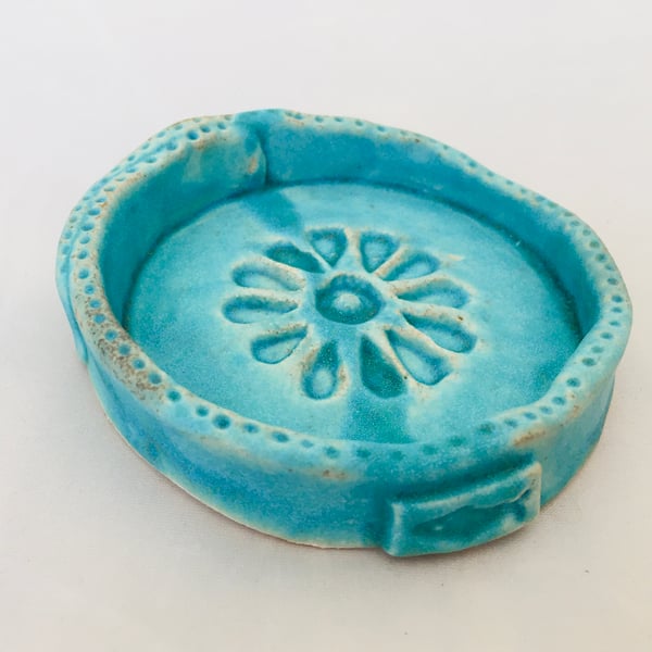 Soap dish, ceramic dish, ring dish, turquoise trinket dish, handmade pottery