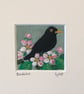 Blackbird and Apple Blossom - hand stitched picture