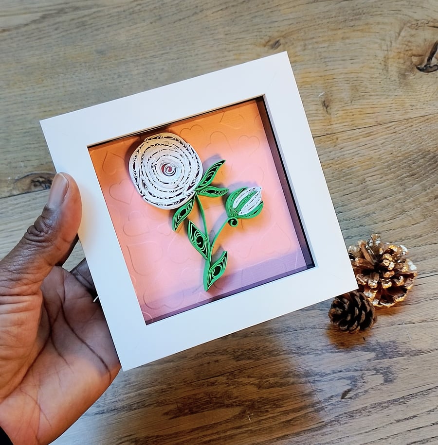 ‘Snow Rose’ Paper Flower Frame
