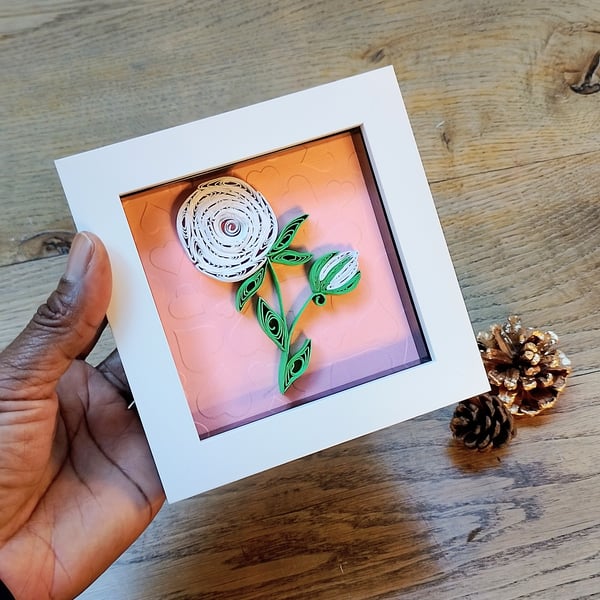 ‘Snow Rose’ Paper Flower Frame