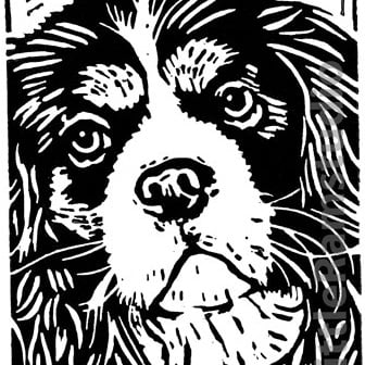 Cavalier King Charles Spaniel Dog - Original Hand Pulled Linocut Print