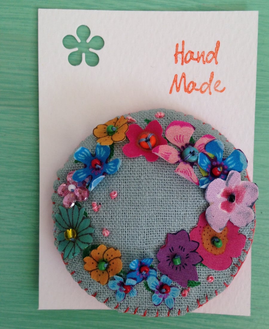 Blue Flowery Wreath Brooch