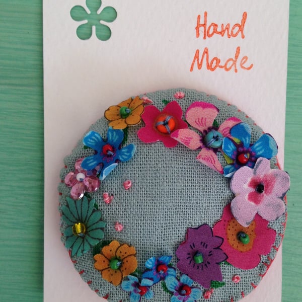 Blue Flowery Wreath Brooch