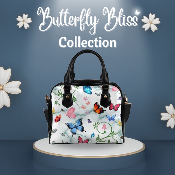 Butterfly Bliss Artistic PU Leather Shoulder Bag.