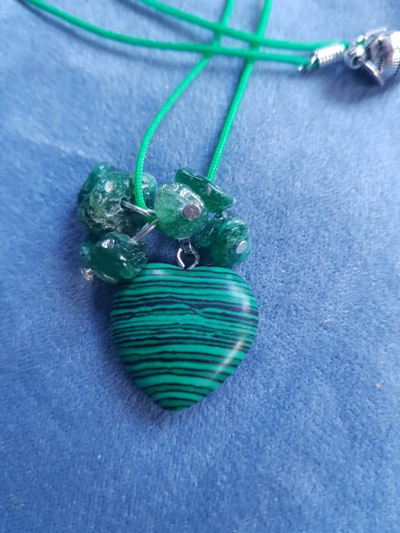 Green Malachite Heart Shaped Handmade pendant Necklace