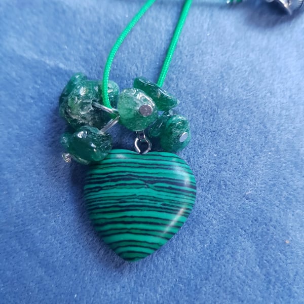 Green Malachite Heart Shaped Handmade pendant Necklace