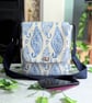 Blue and Cream Paisley, Water-resistant Oilcloth Small Cross Body Bag, Phone Bag