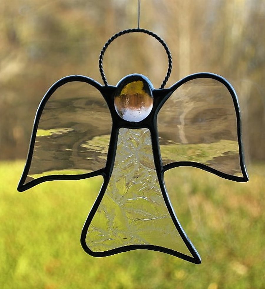Stained glass suncatcher (Angel) abstract in two different clear textured glass