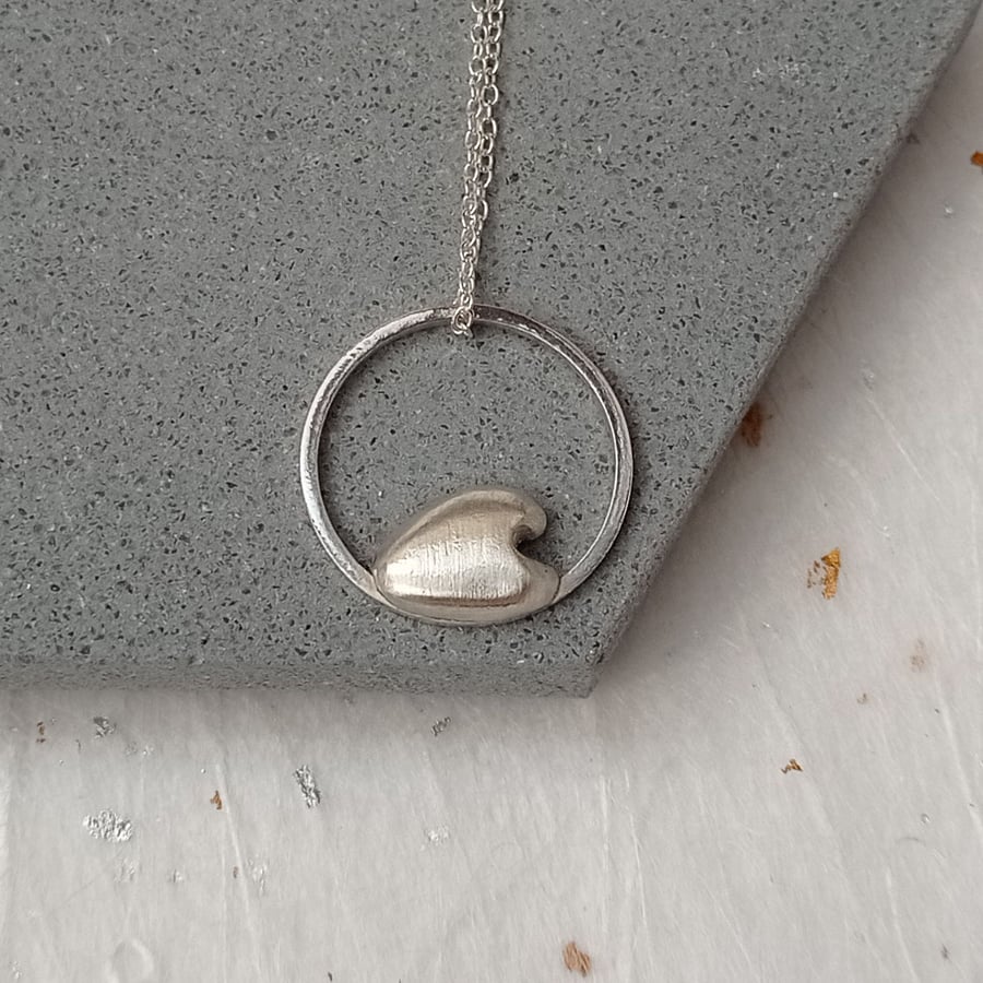 Sterling silver and fine sterling silver clay wave and wire pendant necklace 
