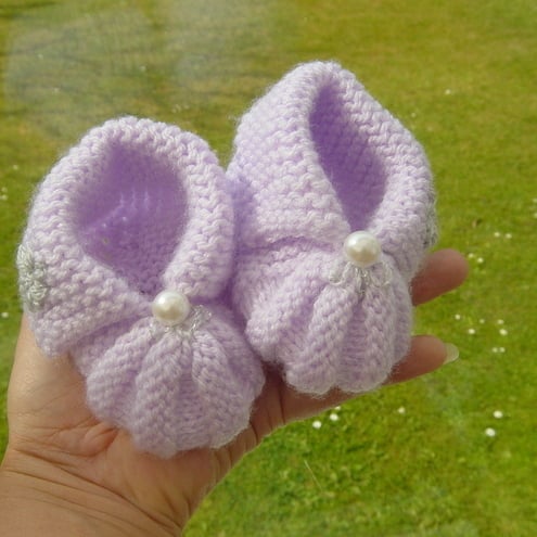 Lovely Lilac, Hand Knitted Baby Girl Shoes. - Folksy