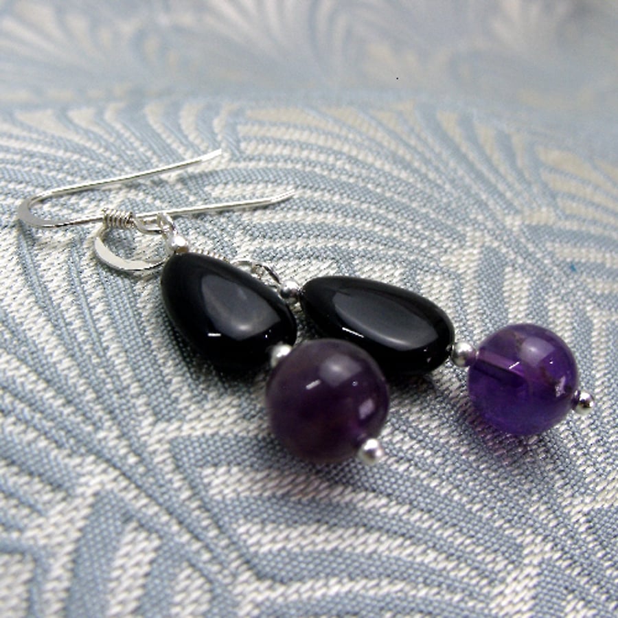 Amethyst Earrings, Purple Semi-Precious Stone, Purple Dangle Earrings DD9