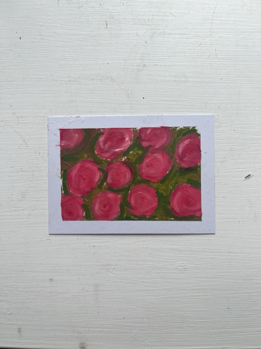 ACEO Original Painting 'Pink Roses' By Lilae