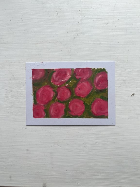 ACEO Original Painting 'Pink Roses' By Lilae