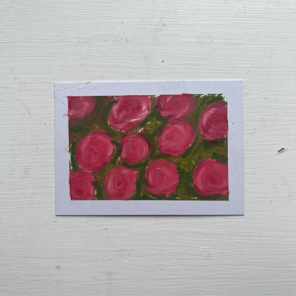 ACEO Original Painting 'Pink Roses' By Lilae