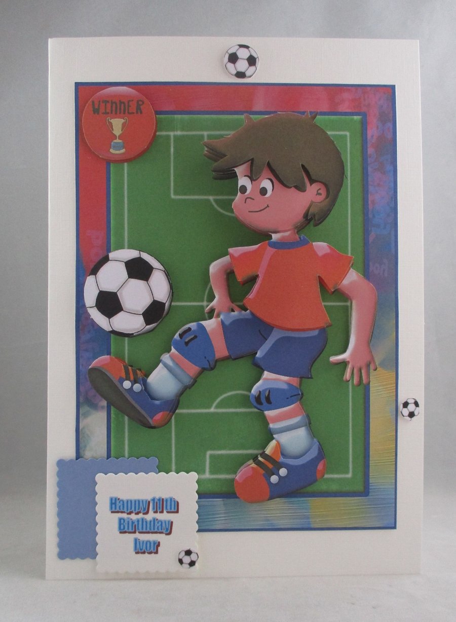 Handmade Personalised 3D  Boys Football Birthday Card