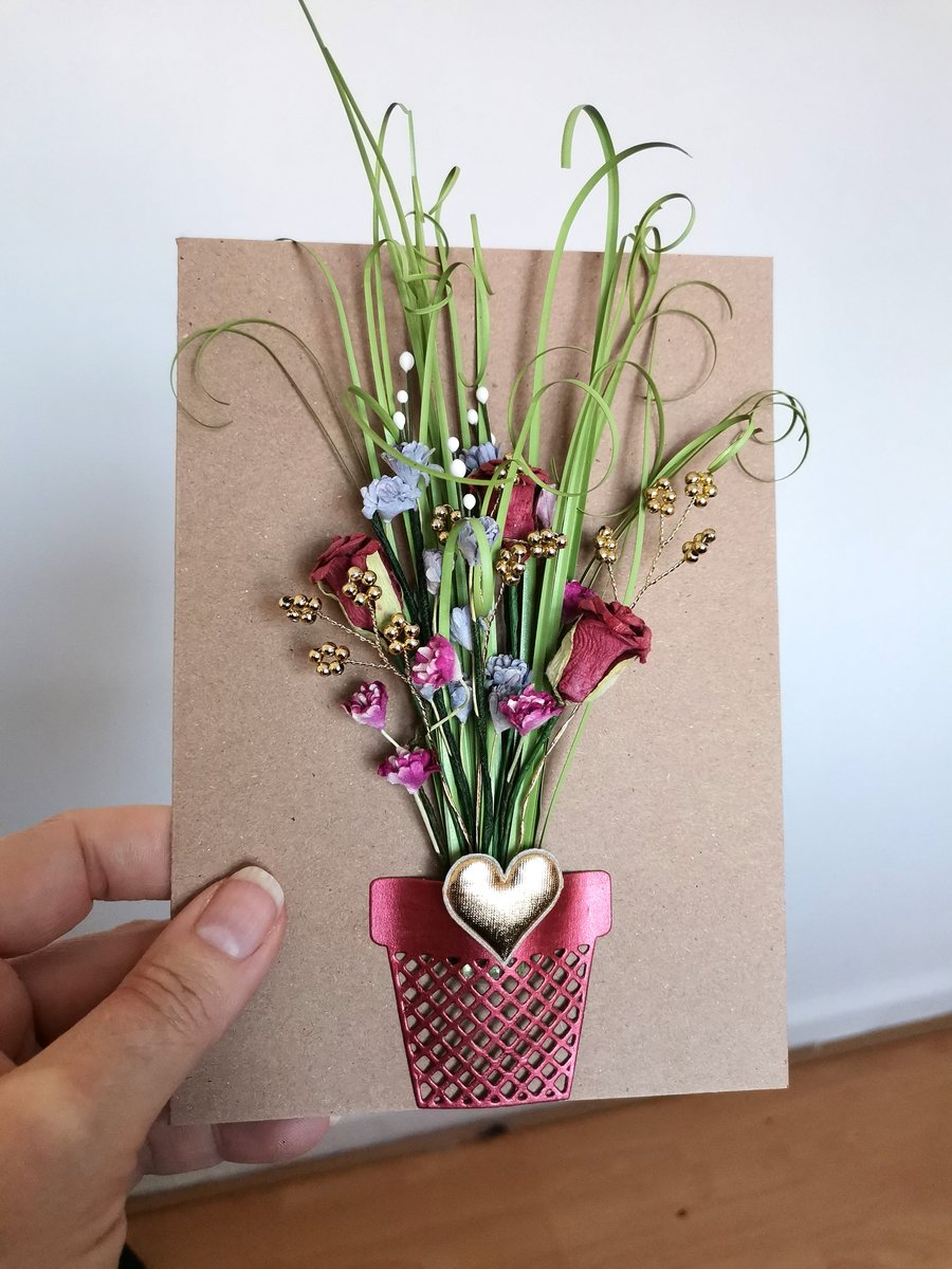 Luxury handmade blank 3D card,  paper flowers, Greeting gift Card