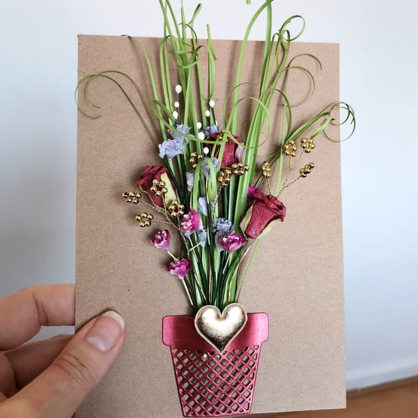 Luxury handmade blank 3D card,  paper flowers, Greeting gift Card