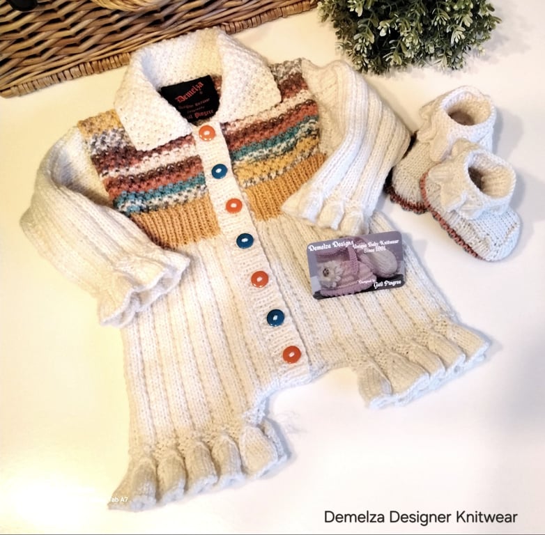 Designer Cosy Soft Knitted Baby Romper set 0-6 months size  ONE OFF