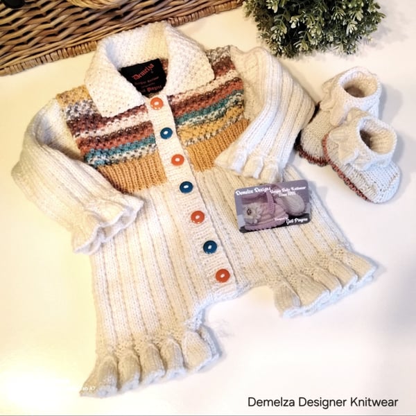 Designer Cosy Soft Knitted Baby Romper set 0-6 months size  ONE OFF