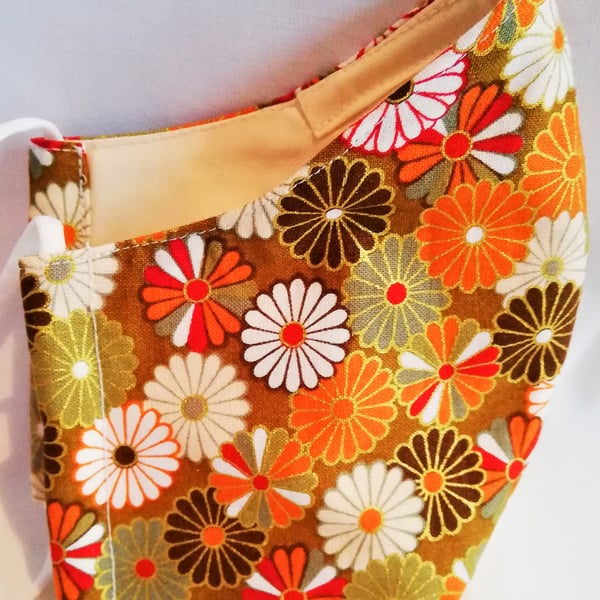 Face mask reusable triple layer 100% cotton flower Japanese print hand made