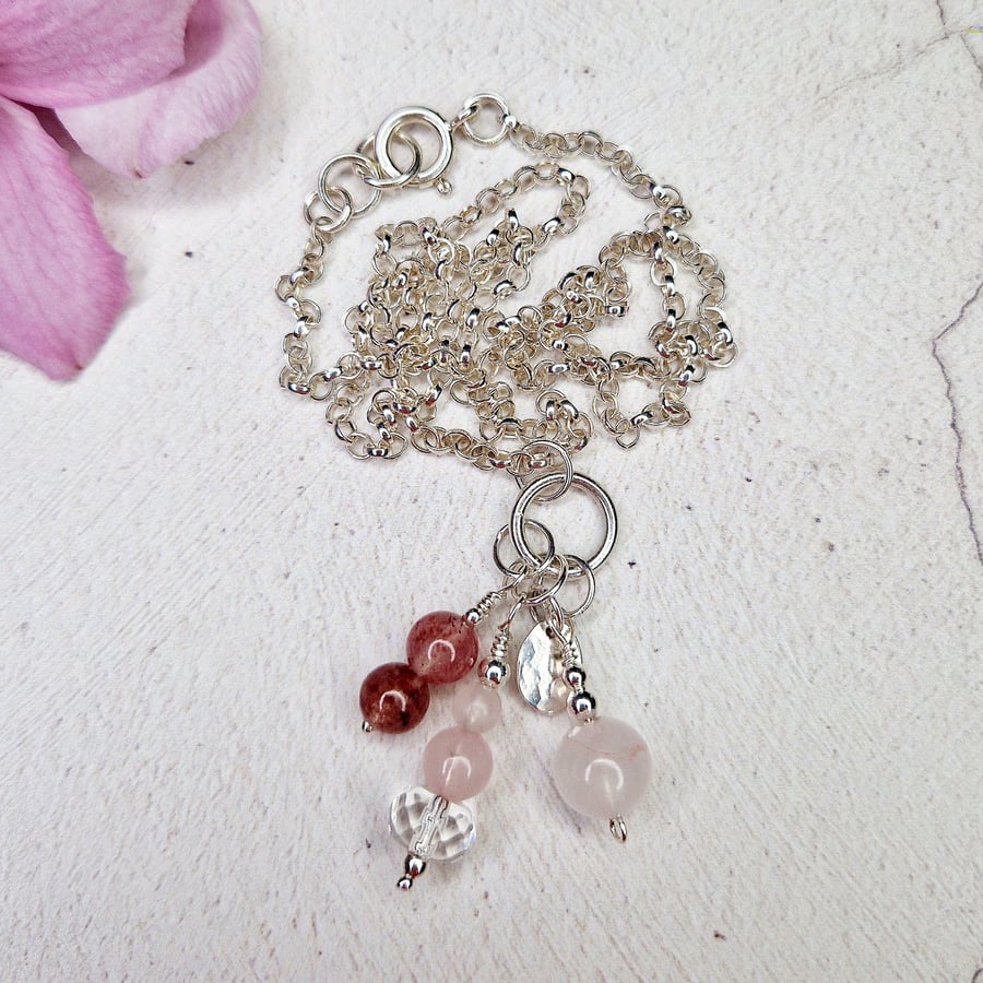 Rose Semi-Precious Stone Cluster Pendant