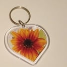Bright yellow and orange sunflower photography heart shaped keyring 
