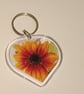 Bright yellow and orange sunflower photography heart shaped keyring 