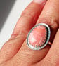 Pink Opal Ring Adjustable Sterling Silver .925 Handmade Jewellery Gift Rose Cut - Image 2