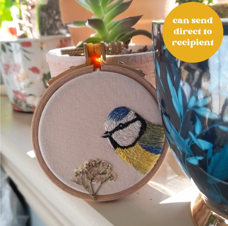 Bluetit Bird Hand Embroidery Art, New Home gift