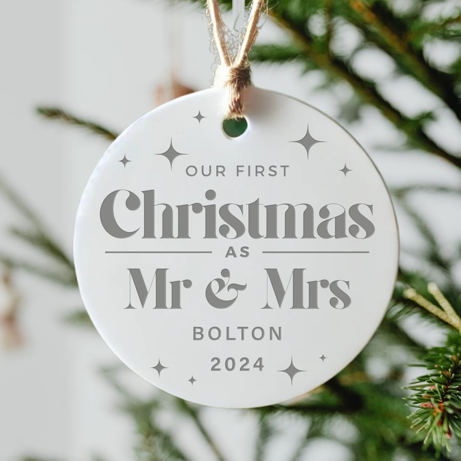 First Christmas Married - Modern Tree Ornament: Newlywed Mr & Mrs Xmas Decor
