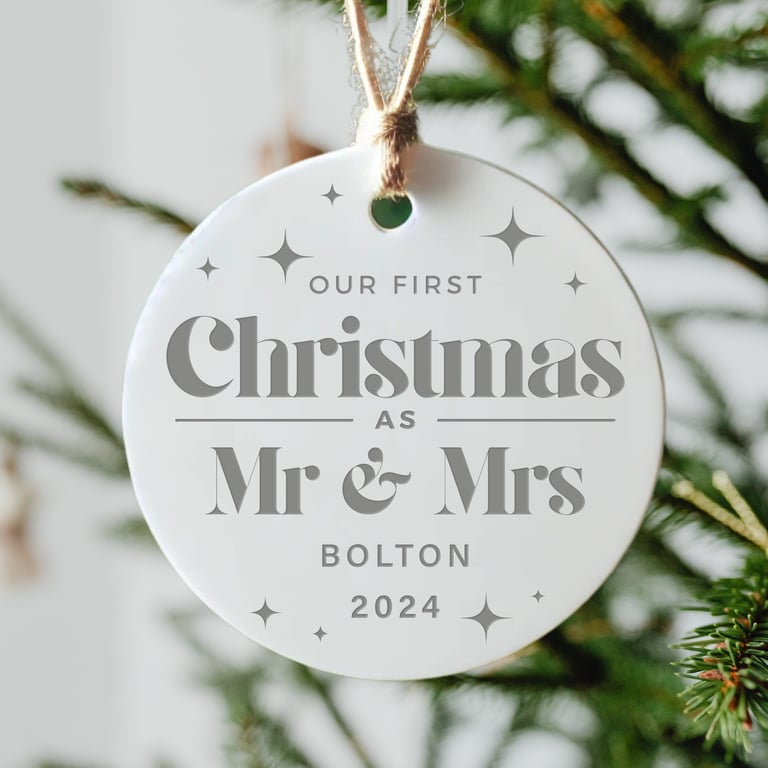 First Christmas Married - Modern Tree Ornament: Newlywed Mr & Mrs Xmas Decor