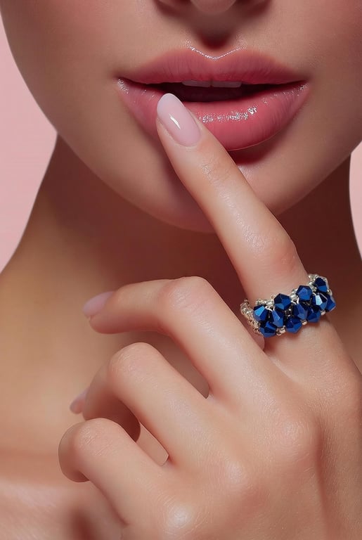 Royal Blue Crystal Cocktail Ring Silver Seed Bead Handmade To Order