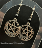 Obsidian and Silver Plated Pentagram Earrings - Handmade - Drop Earrings - Image 1