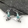 silver song bird earrings with amazonite beads