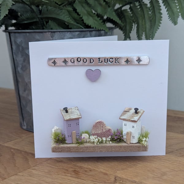 Good Luck Card With Removable Wooden Cottage Gift