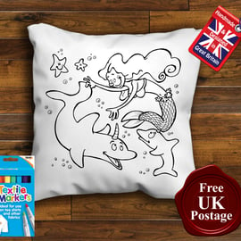 Mermaid Colouring Cushion Cover With or Without Fabric Pens Choose Your Size