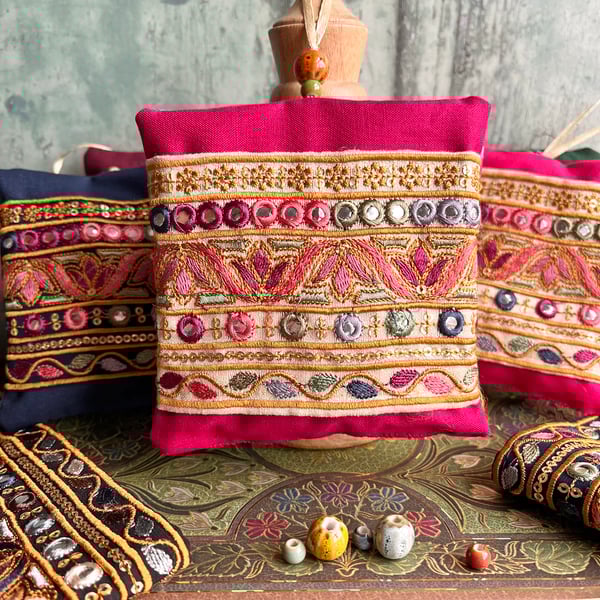 Lavender bag with Indian embroidered trim, scented gift, gift for mum