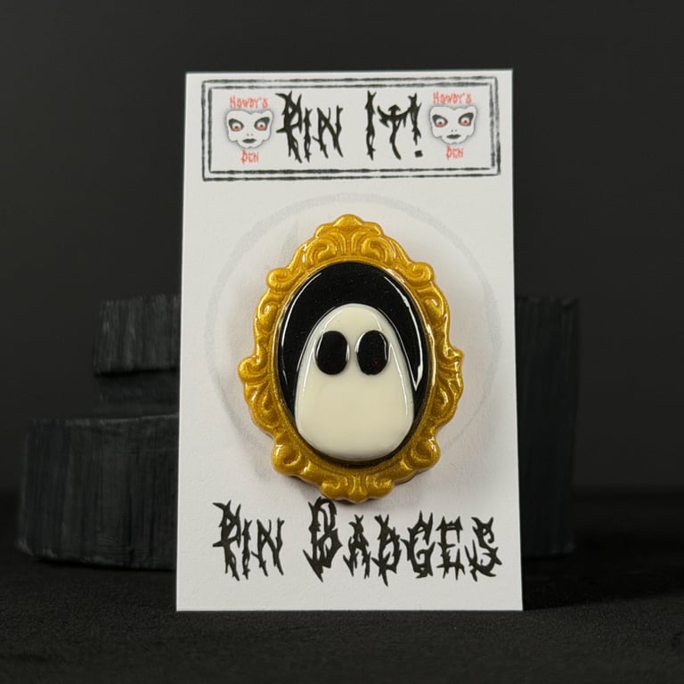 Pin It! Ghost Portrait Polymer Clay Pin Badge 