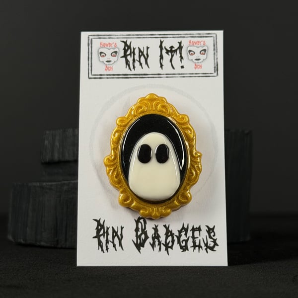 Pin It! Ghost Portrait Polymer Clay Pin Badge 