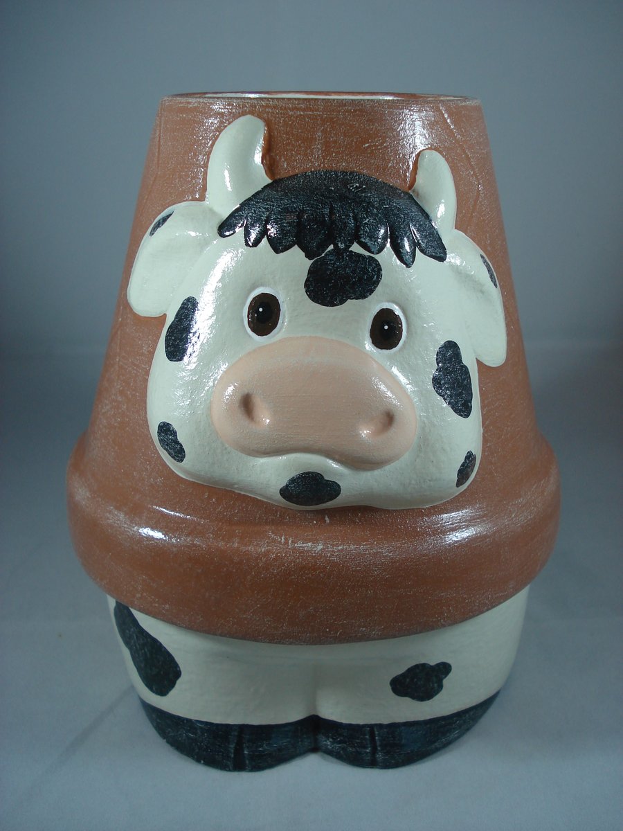 Ceramic Garden Home Animal Cow Plant Flower Herb Pot Planter Container.        