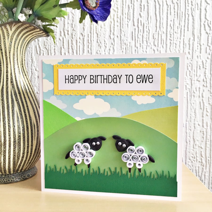 Birthday card - quilled sheep - boxed card option