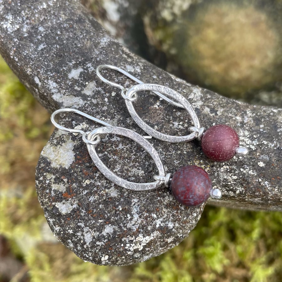Sterling silver and mookaite jasper dangly earrings