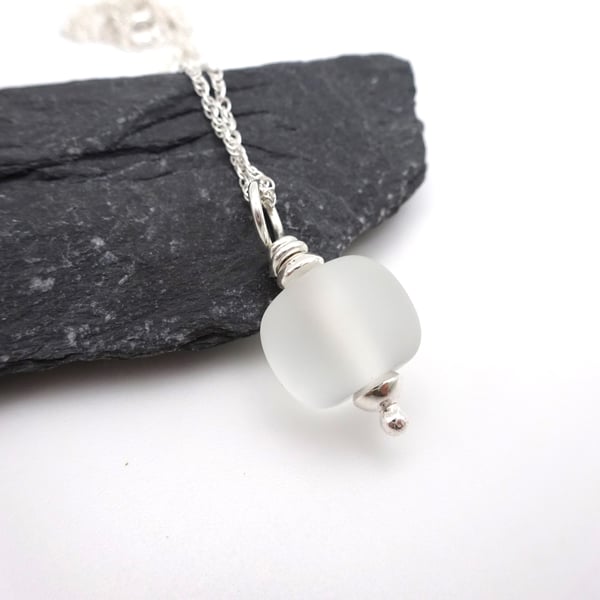 clear frosted lampwork glass pendant necklace