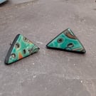 Teal green textured triangle earrings 