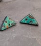 Teal green textured triangle earrings 