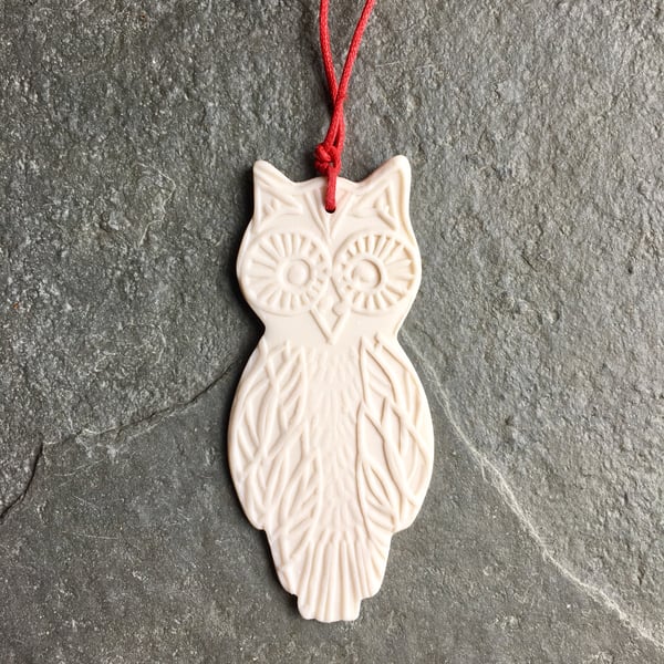 Porcelain white owl Christmas decoration favour, The Porcelain Menagerie